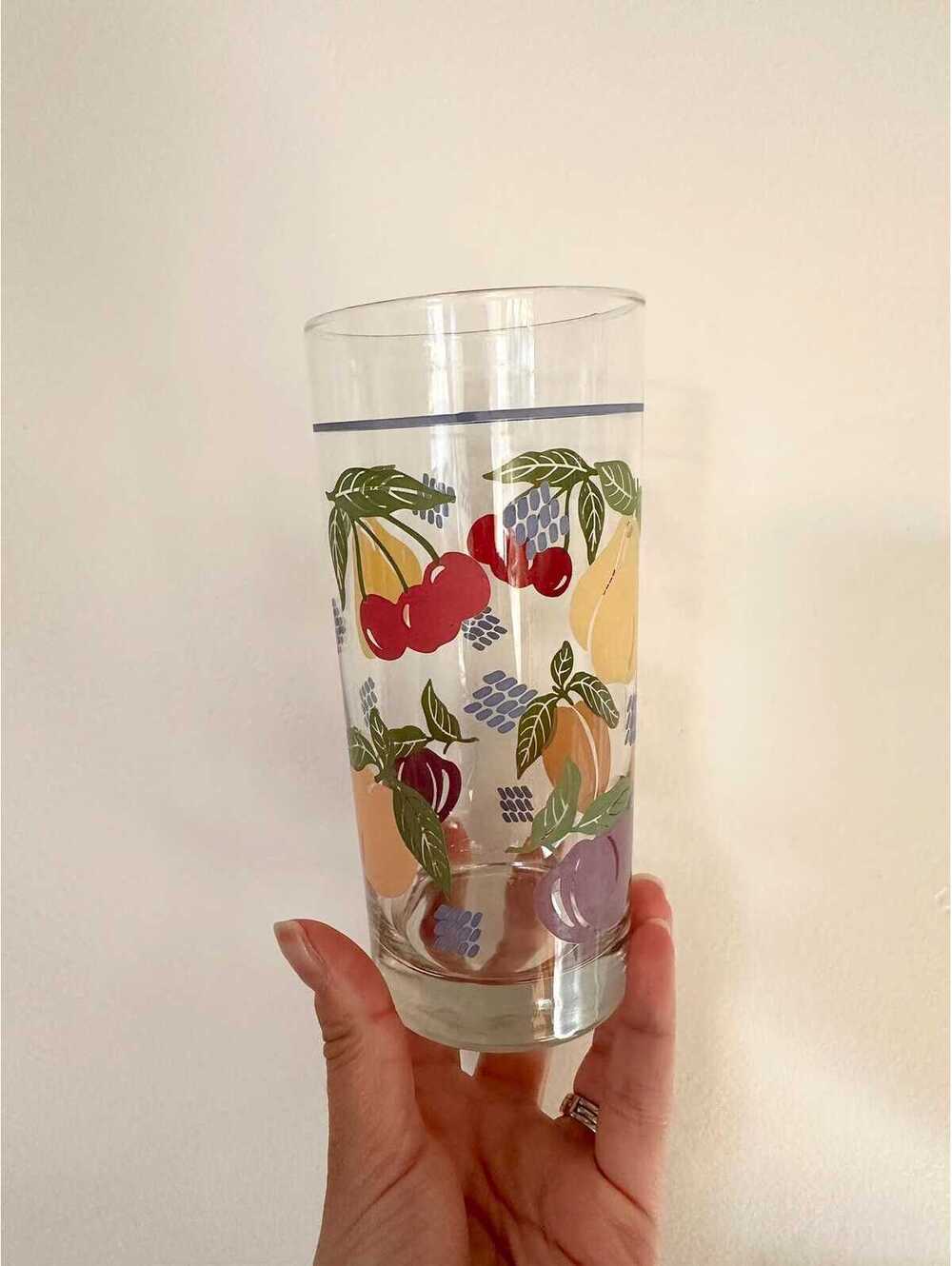 Vintage Fruit Print Glass | Retro Glassware Mid Century Kitchen | Summer Decor